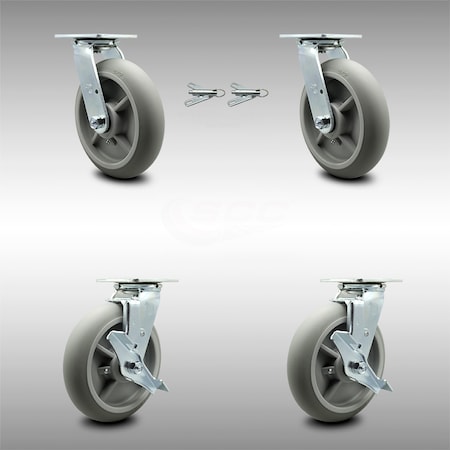 Service Caster 8 Inch SS Thermoplastic Caster Set with Roller Bearing 2 Swivel Lock 2 Brake SCC SCC-SS30S820-TPRRD-BSL-2-TLB-2